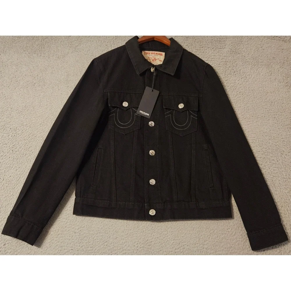 True Religion Mens SN Denim Trucker Jacket Black 108232 Size Small NWT